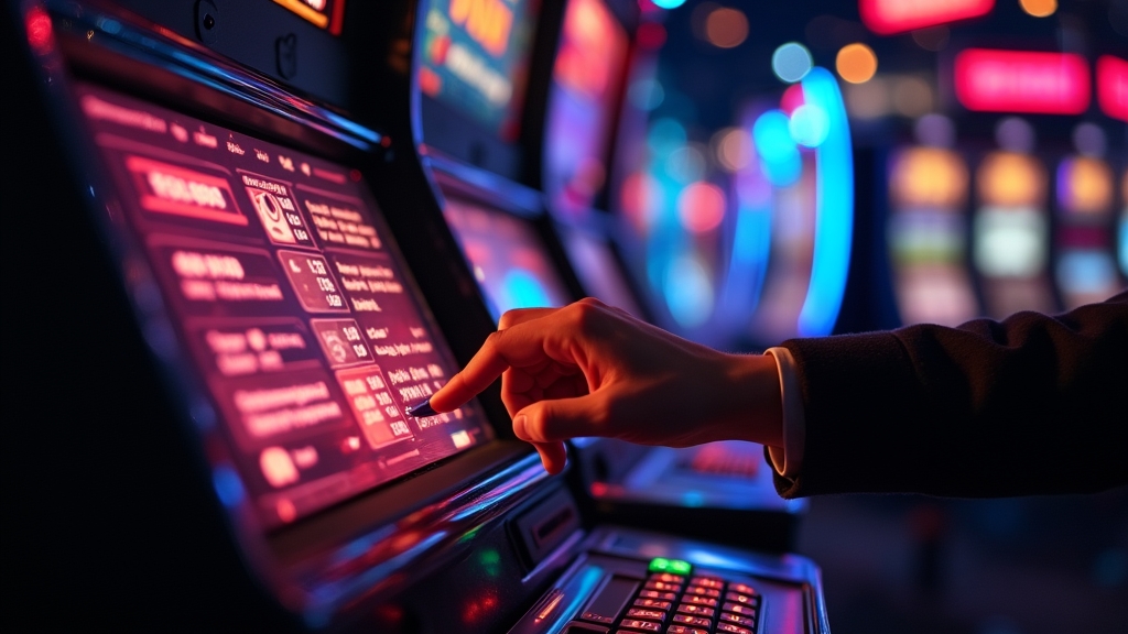 Spieler gibt einen Bonuscode an einem leuchtenden Casino-Terminal ein.