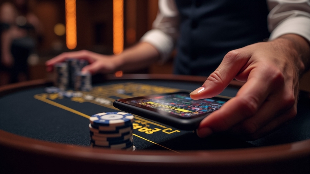 Bonuscode-Feld neben Einzahlung und Chips in einer eleganten Casino-Szene.