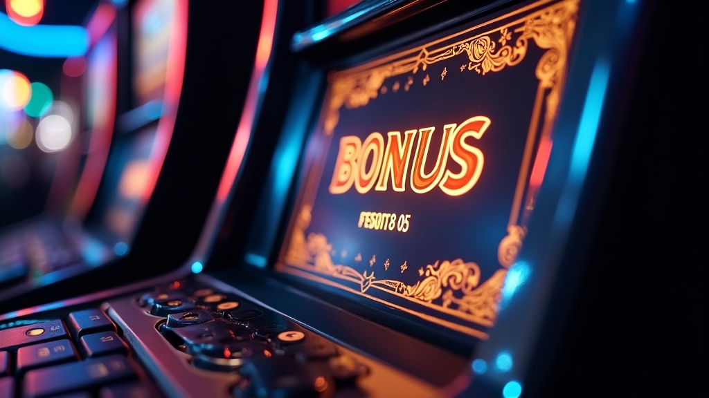 Freispiele und Bonuscode vor einem leuchtenden Slot im dunklen Casino.