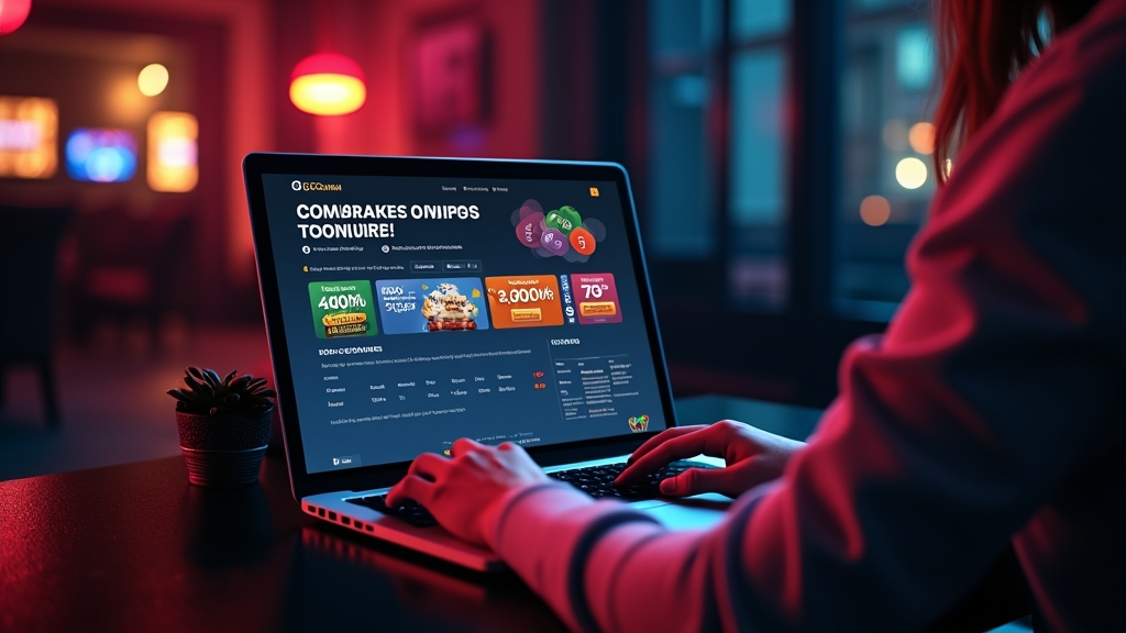 Vergleich von No-Deposit- und Einzahlungsboni auf einem Casino-Laptop.