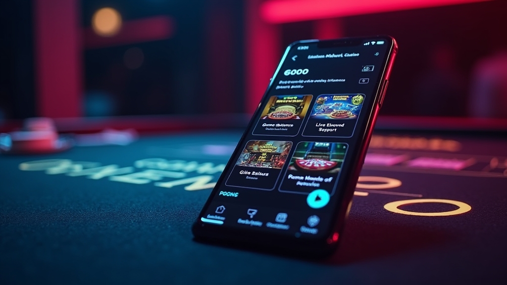 Mobile Casino-Oberfläche mit Kontostand, Spielen und Support